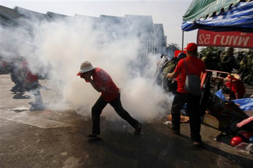 demonstrations we came as romans. Anti-government demonstrators run away from tear gas during a clash against Thai security forces, Saturday, April 10, 2010, in Bangkok, Thailand.